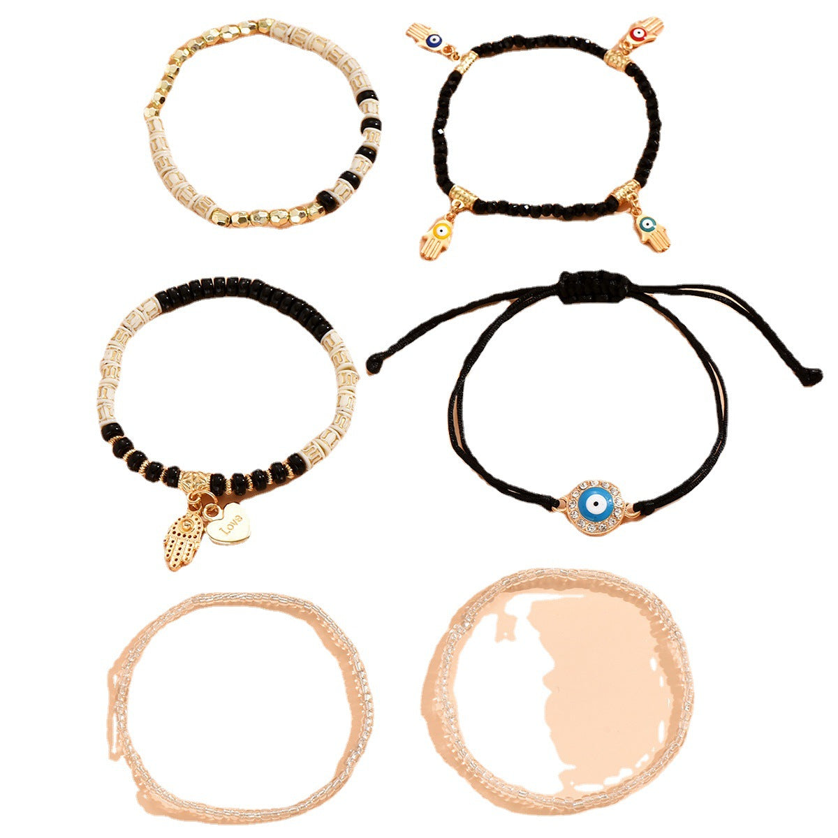 Venta al por mayor Devil Eye Bohemian Beaded Alloy Bracelet Set de 6